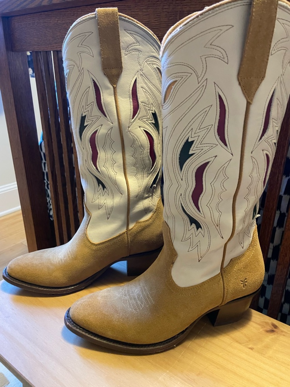 Frye Shelby Deco Stitch Cowboy Boots in White Multi